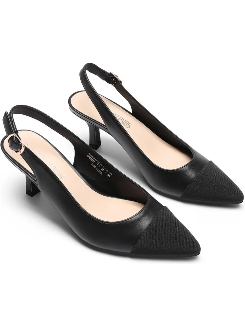 Womens Black Faux Leather Kitten Slingback Low Heels Casual Dress Shoes Pumps